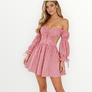 Rue Stiic Red Gingham Cut-Out Mini Dress